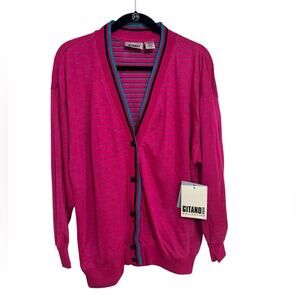 NEW Deadstock 80s Gitano Sweatshirt Cardigan in Pink - Size L